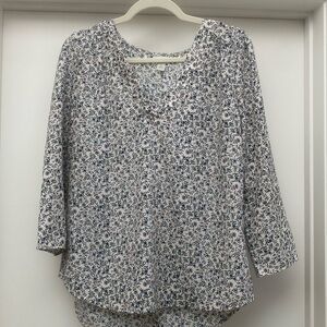 Hinge Blouse white with blue and peach floral print S